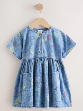 NEXT Pet Print Denim Short Sleeve Dress